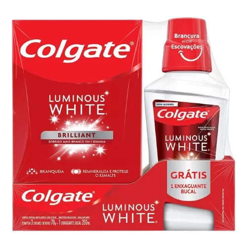 Kit Luminous White Creme Dental e Solução Bucal Colgate