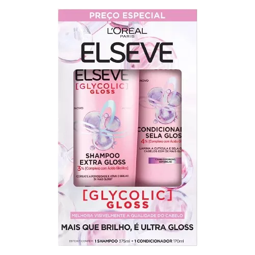 Kit Shampoo e Condicionador Glycolic Gloss Elseve 375ml + 170ml